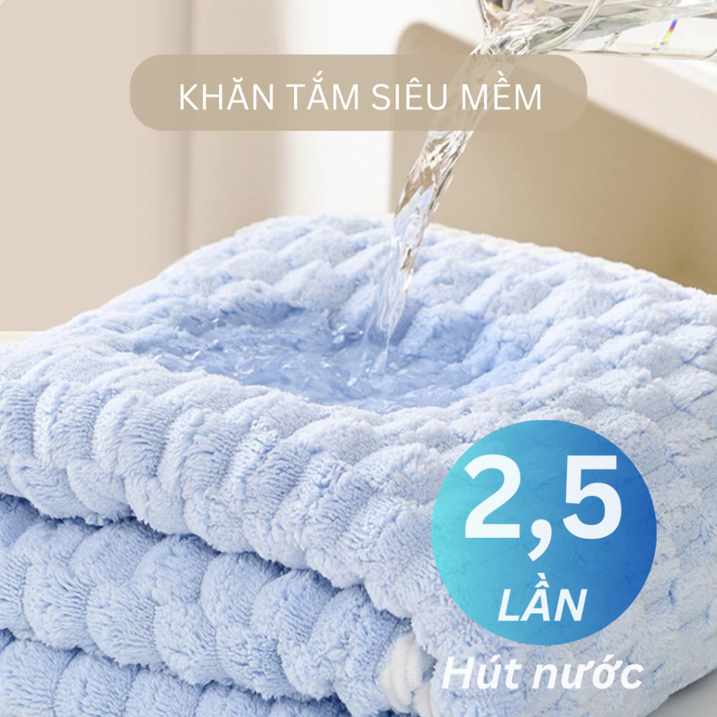 Khăn Tắm, Khăn Gội, Khăn Mặt Nhung Bông Siêu Mềm Mại, Kích Thước 70x140cm, Thấm Hút Nước 2,5 Lần