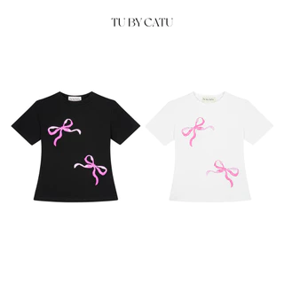 TUBYCATU | Áo thun pink bow baby tee trắng/ đen