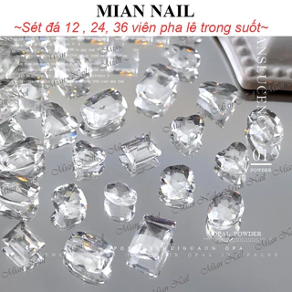 Set đá pha lê nails màu trong suốt trắng 10 viên 12 viên 24 viên 36 viên đính móng trang trí nail Mian