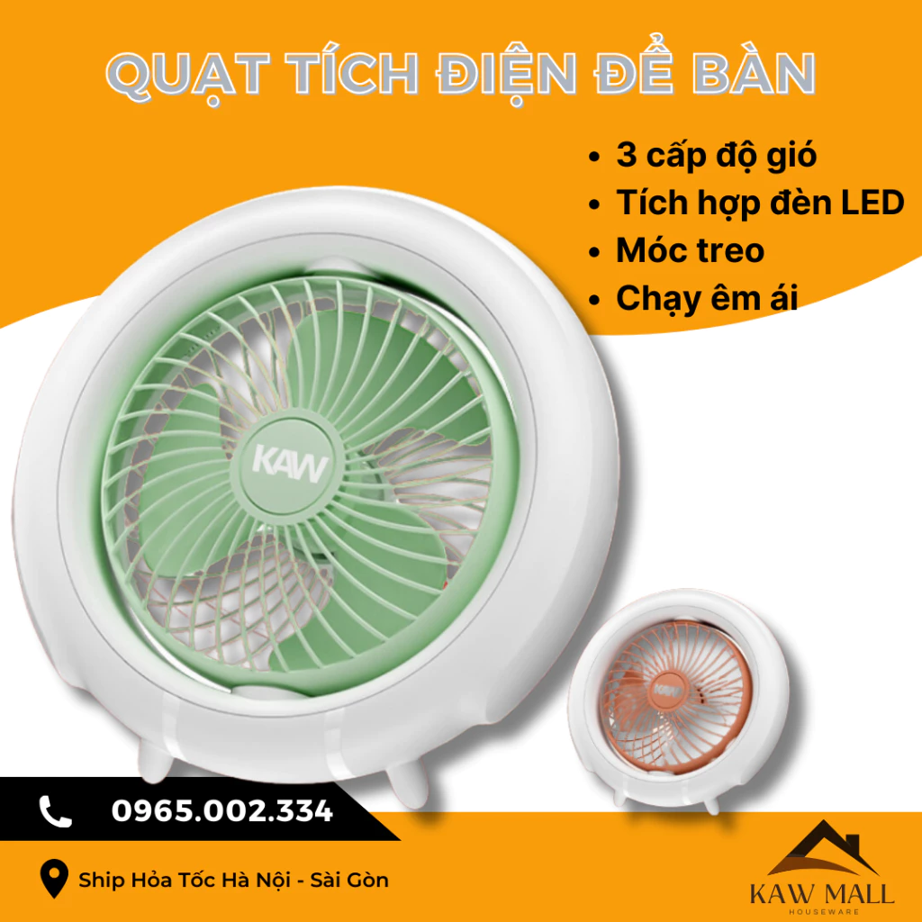 Quạt Tích Điện Sạc USB Mẫu Mới 2024 Tích Hợp Đèn Led Nhỏ Gọn Phù Hợp Để Bàn, Treo Tường Dung Lượng Pin Trâu,Lỗi 1 Đổi 1