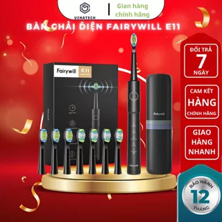 Bàn Chải Điện Fairywill E11 5in1 Công Nghệ Làm Sạch Bằng Sóng Siêu Âm Thương Hiệu Đức Tặng Kèm 8 Đầu Bàn Chải Thay Thế