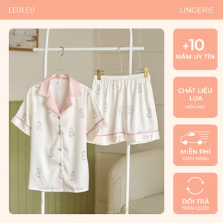 Bộ Pijama Cho Nữ CỘC dễ thương họa tiết Pink Rabbit, Đồ bộ mặc nhà thời trang pyjama quần dài nữ Leuleu Lingerie