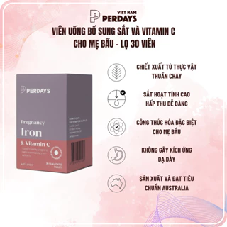 Viên Uống PERDAYS Pregnancy Iron & Vitamin C Hỗ Trợ Bổ Sung Sắt, Vitamin C Cho Mẹ Bầu | Lọ 30 Viên