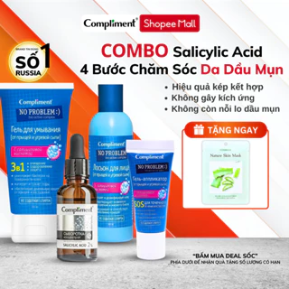 Combo Dưỡng Da Mặt BHA Salicylic Compliment, Sữa Rửa Mặt, Toner Nước Hoa Hồng, Serum, Kem Chấm Mụn