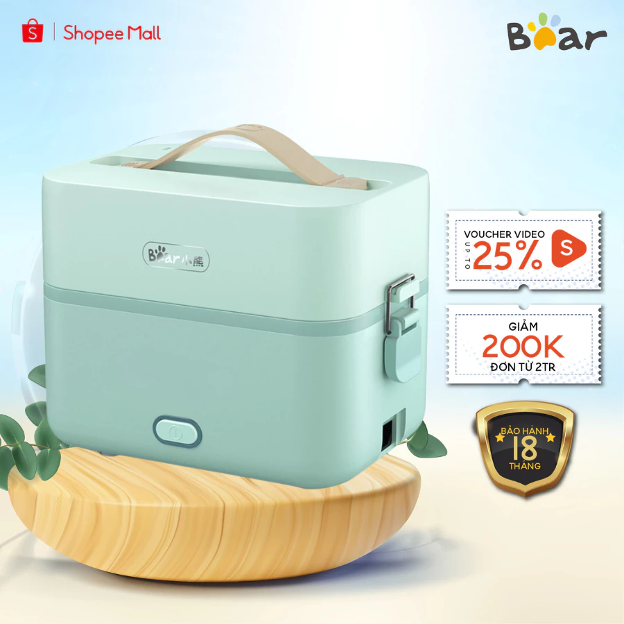 Hộp cơm cắm điện hâm nóng đa năng mini BEAR DFH-B12E1, 270W, DT 1.2L, Khay inox304 an toànBH 18Tháng