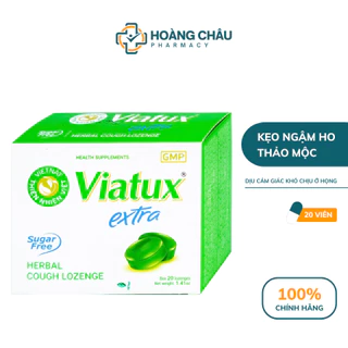 Kẹo Ngậm Ho Thảo Mộc Viatux Extra Không đường - Hỗ Trợ Giảm Ho, Giảm Rát Họng (Hộp 20 viên)