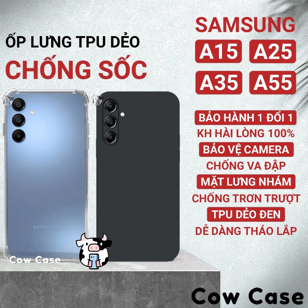 Ốp lưng Samsung A15, A25, A35, A55 5G chống sốc, viền vuông Cowcase | Vỏ điện thoại ss galaxy silicon