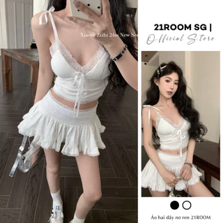 A153 [LOẠI 1] Áo Hai Dây Nữ Cột Nơ Phối Ren 21ROOM Sexy Quyến Rũ, Áo Kiểu Nữ Croptop Có Mút Đi Chơi Thời Trang Nữ