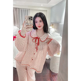 [𝐑𝐞̉ 𝐯𝐨̂ đ𝐢̣𝐜𝐡] Sét bộ ngủ pijama tay phồng thiết kế QC phong cách tiểu thư chất lụa latin mềm mịn (freesize 40-60kg)