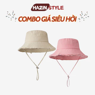 Combo 2 mũ bucket rua rua HAZIN vải KAKI nón tai bèo vành rộng cá tính dành cho nữ phong cách thời trang hàn quốc