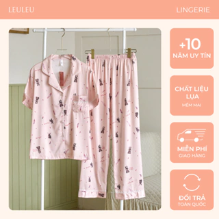 Bộ Pijama Cho Nữ CỘC DÀI xinh xắn họa tiết Rabbit, Đồ bộ mặc nhà thời trang pyjama quần dài nữ Leuleu Lingerie