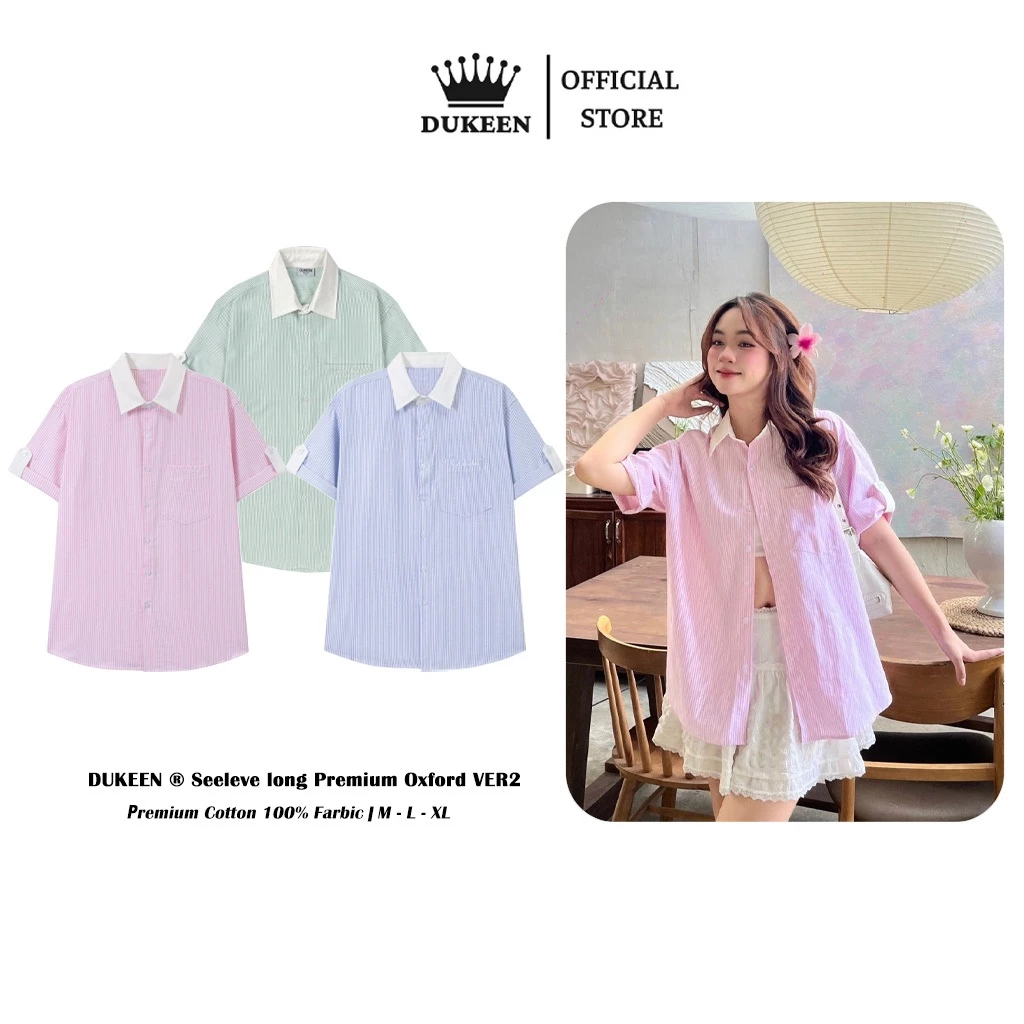Áo Sơ Mi Kẻ Ngắn Tay Vải Oxford Ver 2 Phối Cổ Trắng Dáng Rộng Phong Cách Hàn Quốc Logo Thêu SM048