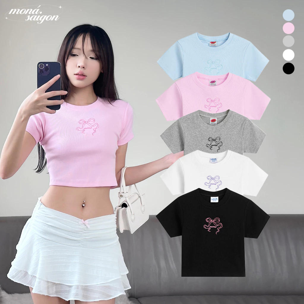 Áo thun croptop form ôm tay ngắn MONÁ - CHIE