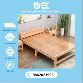 Giường ngủ gỗ thông xếp  60/80x195x41cm tặng kèm đệm Giường gỗ gấp gọn