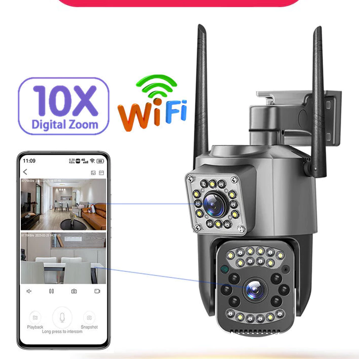 V380 4MP 10x Zoom Camera ngoài trời 360 PTZ giám sát an ninh máy ảnh nhìn trong đêm AI theo dõi chuyển động CCTV