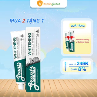 Combo 2 Tuýp Kem Đánh Răng Grants Chiết Xuất Baking Soda, Bạc Hà Trắng Răng Tự Nhiên 110g