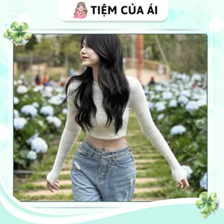 Áo lông cổ tròn dài tay croptop ngắn ôm dáng - Áo nữ