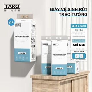 Giấy vệ sinh treo tường Tako,Khăn giấy rút treo tường 1280 tờ , dập vân 4D, 4 lớp siêu dai, mềm mịn và tiện lợi