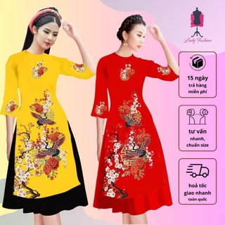 {HCM} Áo dài cách tân in chim hạt đậu trên cành đào AD037 - Lady Fashion