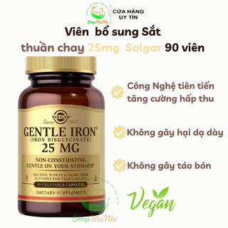 Viên uống bổ sung sắt thuần chay Iron Bisglycinate 25mg Solgar Gentle Iron 90 viên.