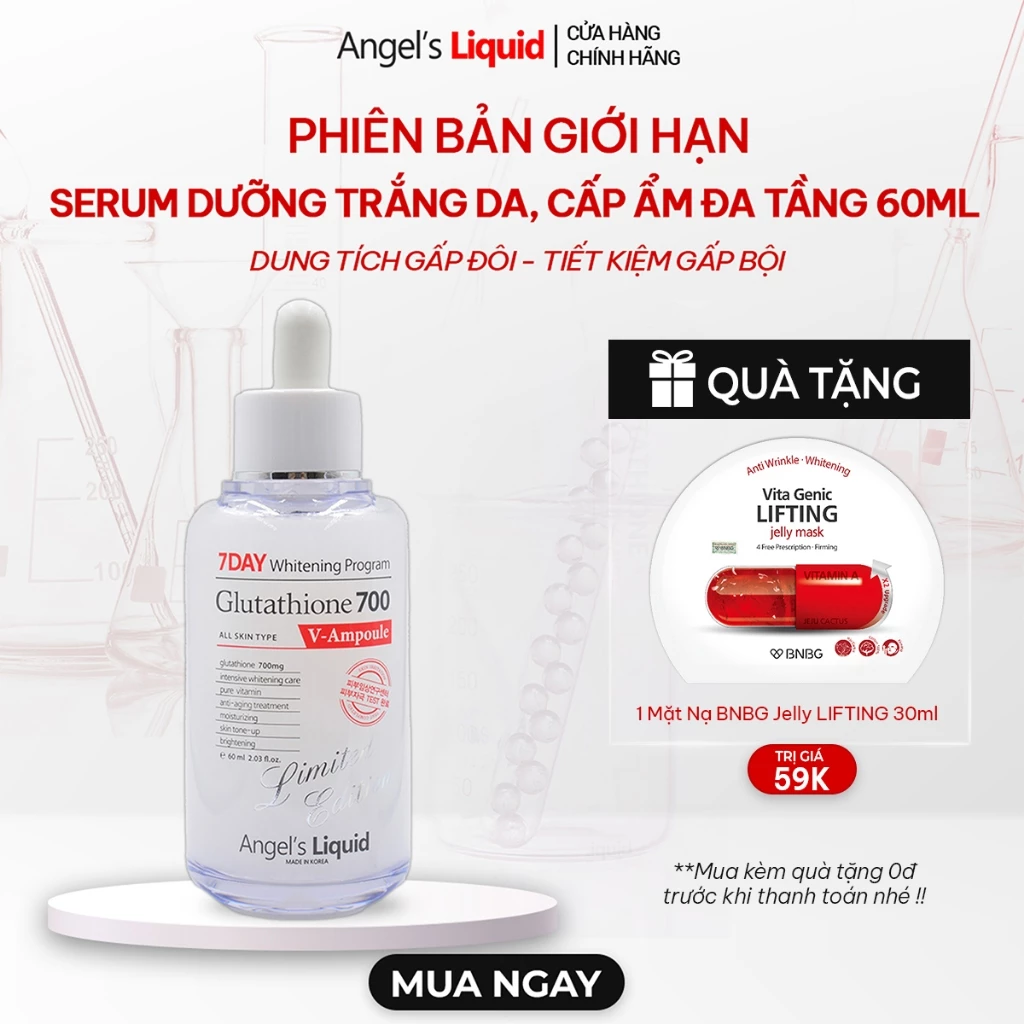 [PHIÊN BẢN GIỚI HẠN] Serum Làm Trắng, Dưỡng Ẩm Và Làm Chậm Lão Hoá Da Glutathione 700mg + 5% HA Angel's Liquid 7 Day Whi