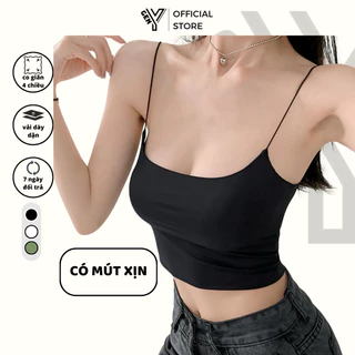 Áo 2 dây sợi bún GenY có mút ngực may 2 lớp dày dặn vải cotton mềm mịn mát áo đi biển cực xinh 2D18