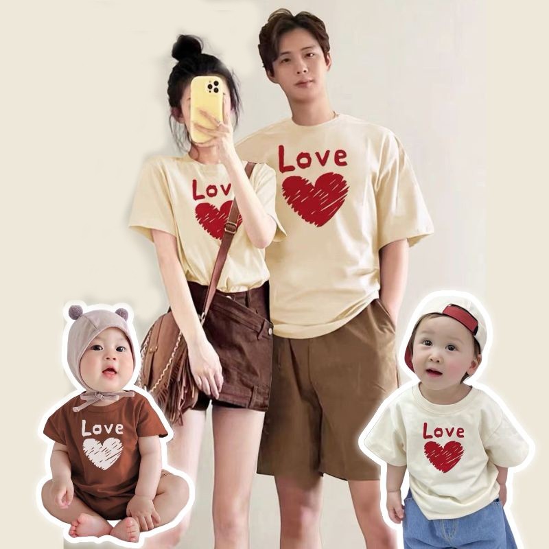 Áo gia đình HappyFamily - Đồ gia đình Chữ Love Trái Tim Nét Vẽ Chất Cotton 100 co giãn 4 chiều