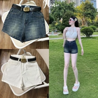 Quần short Jeans nữ,quần sooc đùi HENIE chất co dãn cạp cao ôm dáng