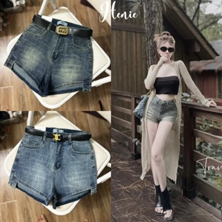 Quần Short jean nữ HENIE lưng cao chất co giãn lai xéo from ôm