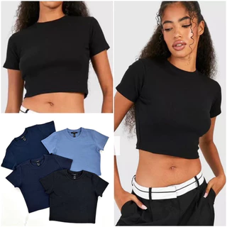 Áo croptop ôm, cổ tròn, thun cotton dày dặn, 4 màu