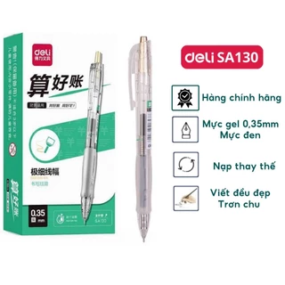 Bút gel nước Deli SA130 ngòi 0.35mm đều mực, viết trơn - Thiết kế đẹp, Mực Đen