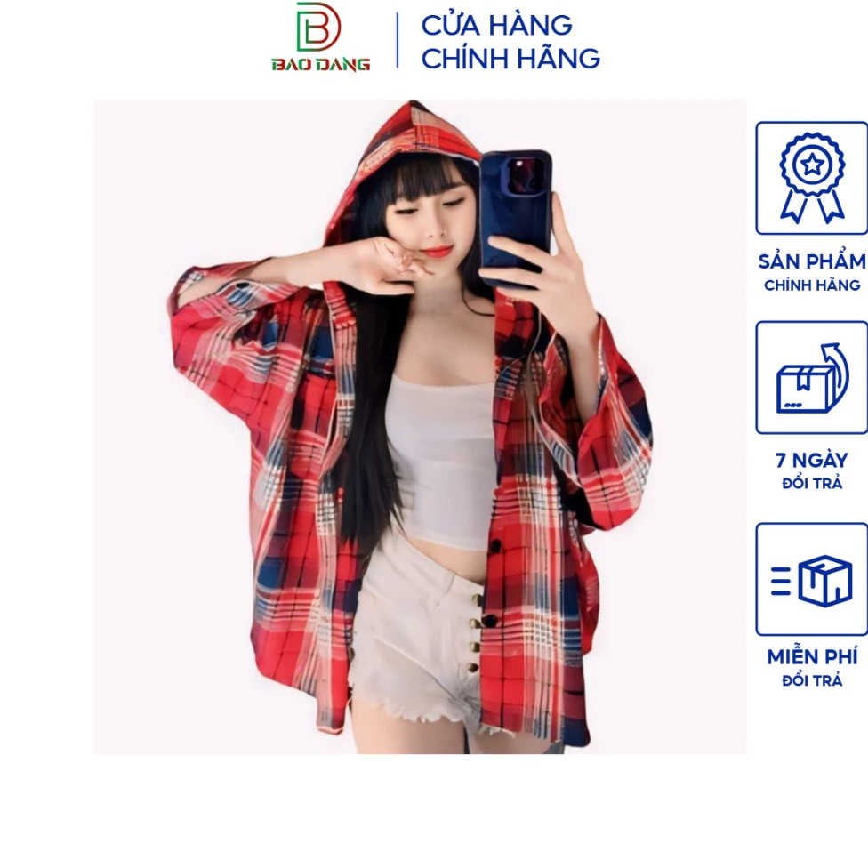 Áo sơ mi flannel tay dài mẫu có nón from cánh dơi 5 màu vải caro dạ nỉ dạ dày dặn mẫu hót 2026 Bảo Đăng.