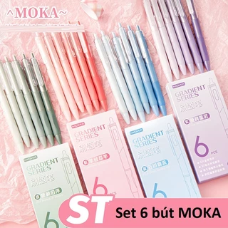 Set 6 Bút MOKA Bút Bi Gel Ngòi 0.5mm Mực Đen Màu Pastel Nhanh Khô