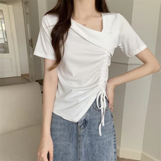 Áo croptop dây rút lệch