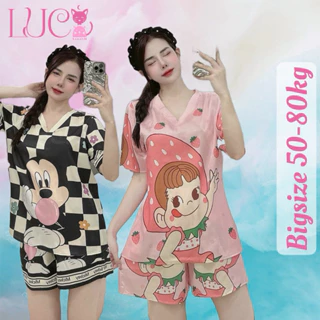 (BIGSIZE 50-80KG) Bộ pijama mặc nhà Lụa Xước cổ V tim đùi cực sang trọng cho bạn nữ