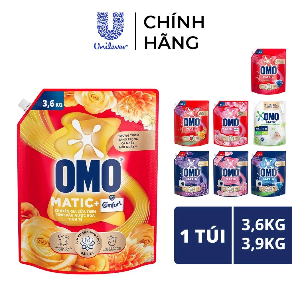 Nước Giặt OMO Matic 3.6kg/ 3.9kg/4.1kg (Túi)