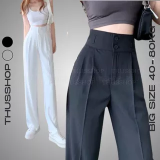 Quần Suông ống rộng lưng cao 2 Khuy THUS, Culottes tuyết mưa dáng dài 100cm hàng đẹp THUS2001