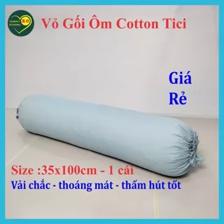 vỏ gối ôm 35x100cm cotton tici hàng đẹp màu xanh nhạt