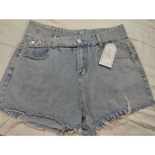 Quần short jean ống rộng nữ lưng cao, quần short bò nữ cạp cao eo to 82-84cm