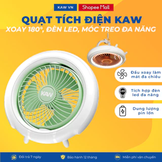 Quạt tích điện để bàn KAW, Đầu xoay tự động 180° Tích hợp đèn LED, Quai treo đa năng, Dây sạc USB