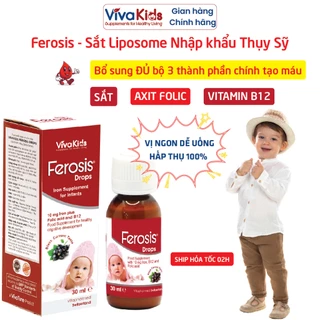 Ferosis Sắt cho bé giúp Bổ sung Sắt, Acid folic & Vitamin B12, Sắt Liposome dạng Sữa Ko tanh dễ uống