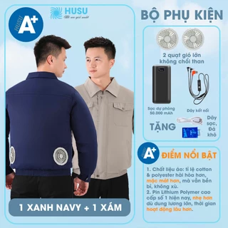 Áo điều hòa, áo gắn quạt (2 quạt không chổi than) loại A+ cao cấp làm mát chuyên dụng cho người đi làm - HUSU