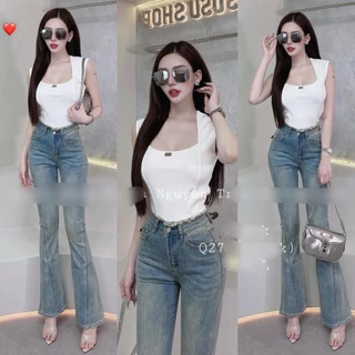 áo croptop tay bản cổ vuông đính logo ngực có mút xinh xắn