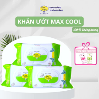 Combo 3 gói khăn ướt Max Cool 100 tờ, không hương - Hàng chính hãng an toàn cho bé