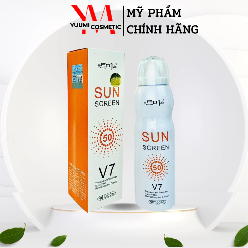 Xịt chống nắng trắng da Sun Screen V7 nâng tone chống nước không bết dính kem chống nắng mặt body SPF50+ 200ml