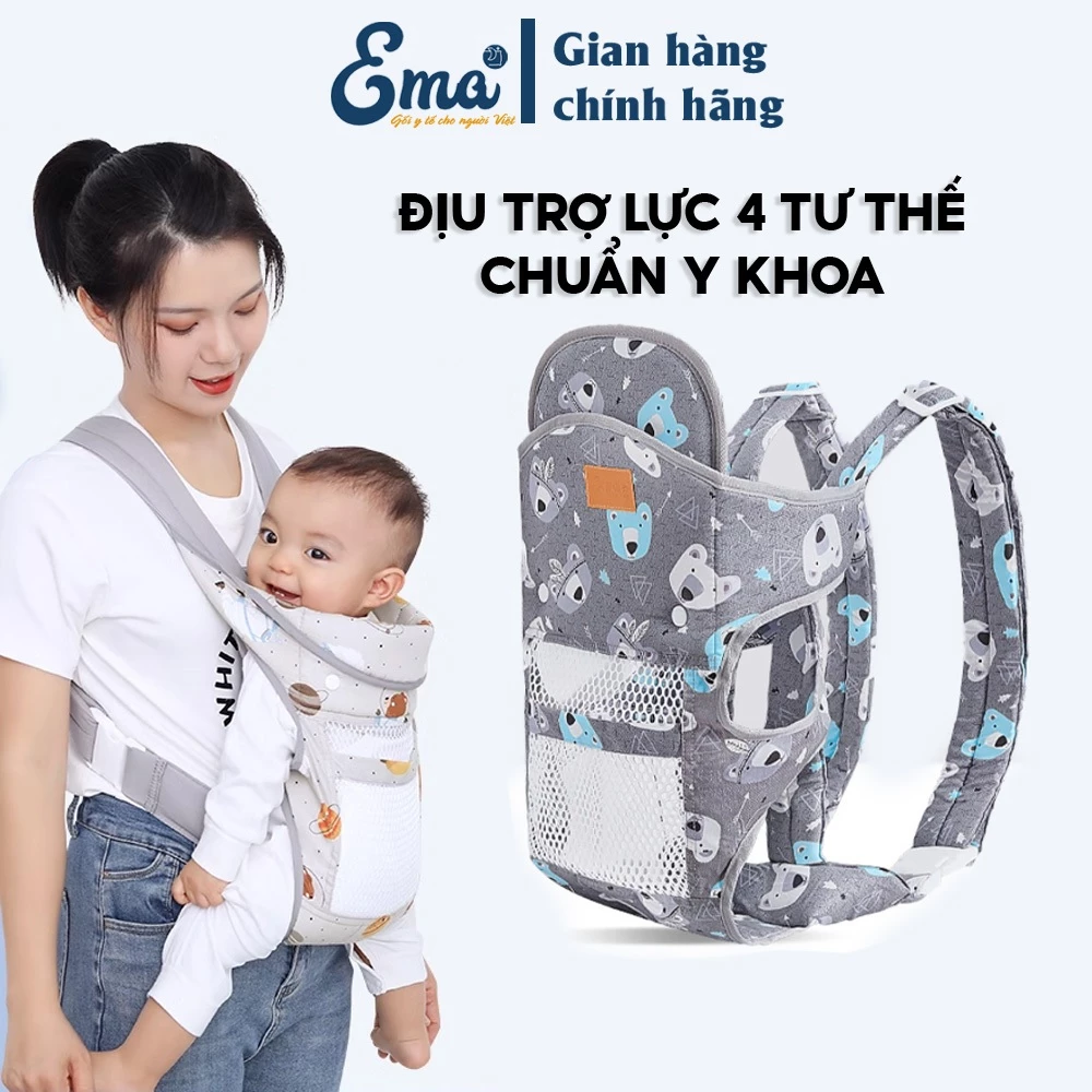 Địu Em Bé Sơ Sinh Có Đỡ Cổ Đa Năng Gọn Nhẹ Hàng Chất Lượng Cao, Đai Địu Em Bé Đi Xe Máy Ema