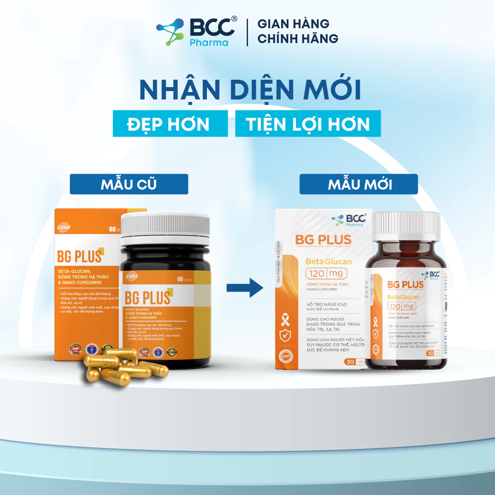 [BCC PHARMA] Viên uống BG Plus hỗ trợ nâng cao thể trạng, giúp giảm tác dụng phụ hóa xạ trị (lọ 30 viên)