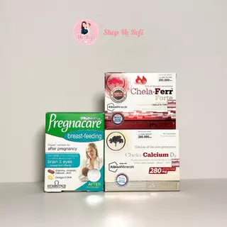 Combo sản phẩm Pregnacare Breast-Feeding (hàng xách) + Sắt Chela + Canxi Chela dành cho sau sinh - Mẹ Rofi