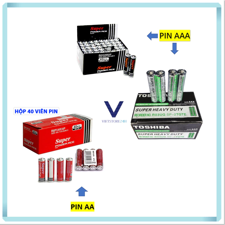 Hộp 40 Viên Pin AA - AAA ( Pin Tiểu ) Ma-xell - Toshi Siêu Bền - Hàng nhập khẩu dùng cho đồng hồ Micro hát