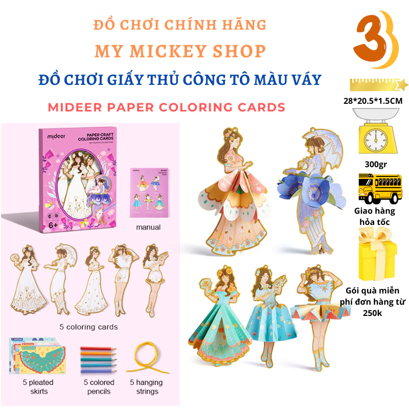 Đồ chơi thủ công gấp 3D thẻ tô màu làm bookmark dấu trang, treo trang trí hình công chúa xinh đẹp đồ chơi mỹ thuật